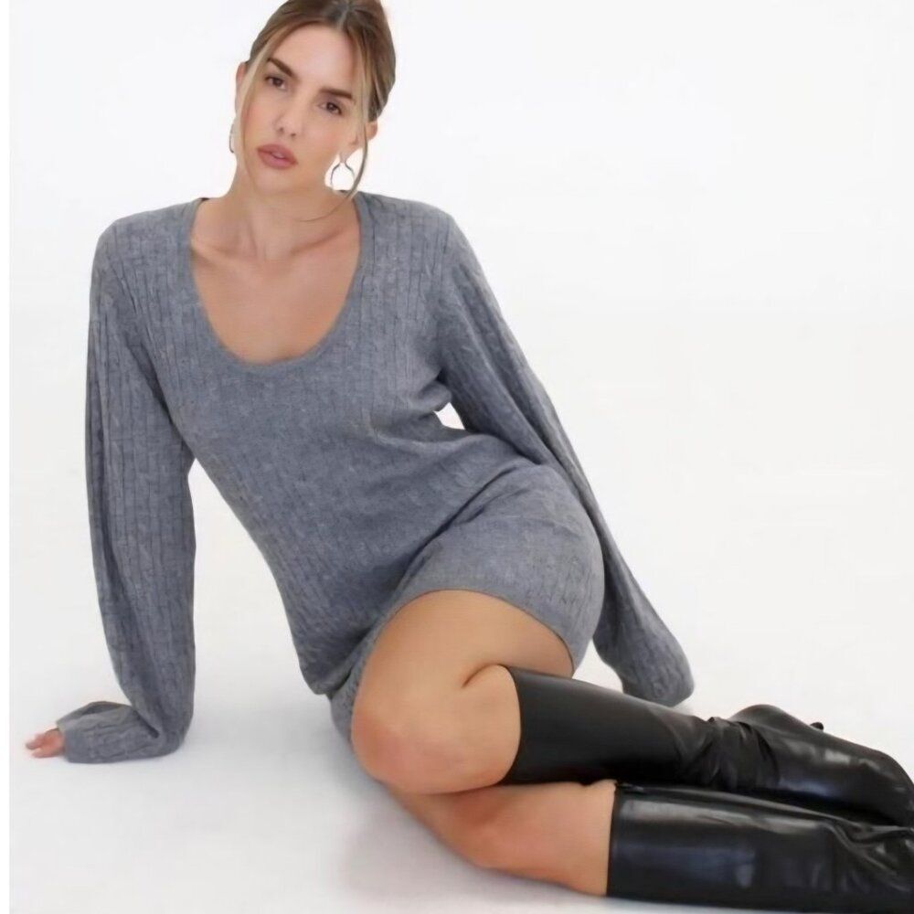 NEW Rumored - S Ojai Mini Sweater Dress In Smoke Heather